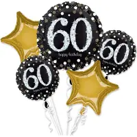 Amscan folieballonnen Sparkling Birthday 60 zwart/goud 5 delig