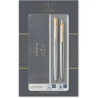 Parker Jotter stainless steel met balpen en vulpen goud (blauwe inkt)