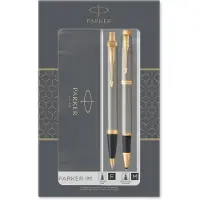 Parker IM duo set - Balpen en roller - Gematteerd metaal - Gouden accenten - Zwarte navulling