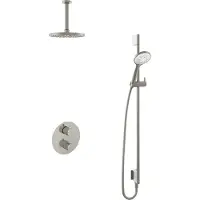 Hotbath Cobber IBS20A inbouw regendoucheset met ronde handdouche aan glijstang en 20cm ronde hoofddouche aan 15cm plafondarm geborsteld nikkel