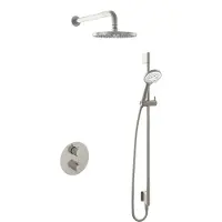 Hotbath Cobber IBS20A inbouw regendoucheset met ronde handdouche aan glijstang en 20cm ronde hoofddouche aan 40cm wandarm geborsteld nikkel