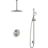 Hotbath Cobber IBS20A Inbouw Doucheset - 3-standen Handdouche - 30cm Hoofddouche - 30cm Plafondbuis - Glijstang - Geborsteld Nikkel - Messing - Kranen, Douchekranen, Douchesets, Inbouw douchesets
