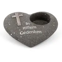 Novaliv Grafdecoratie hart antraciet met kruis spreuk In stille herinnering grafdecoratie grafhart weerbestendig grafdecoratie gedenksteen theelichthouder rouwsteen