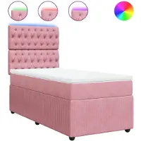 vidaXL Boxspring met matras fluweel roze 90x190 cm