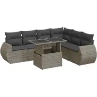 vidaXL 7-delige Loungeset met kussens poly rattan grijs