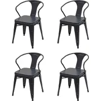 Mendler Set van 4 eetkamerstoel -H10d, stoel keukenstoel, Chesterfield metaal kunstleder industriële gastro ~ zwart-grijs