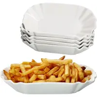 MamboCat Set van 6 FRIETJES XL chipsschaal ovaal wit porselein 24,5x13,5cm - 24302115