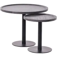 CLP Aspen Set van 2 bijzettafels - rond - salontafel - houten blad - mat zwart metalen onderstel - grijs
