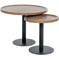 CLP Aspen Set van 2 bijzettafels - rond - salontafel - houten blad - mat zwart metalen onderstel - bruin