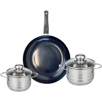 Fackelmann Set van 1 Koekenpan 28 cm en 2 kookpotten 14 en 16 cm Elo Prima Glanzend