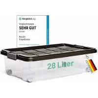 Novaliv onderbed opbergbox met wielen, deksel 28L, antraciet, nestbaar, stapelbaar, clipsluiting, bedbox met wielen, BPA-vrij 61x40x17 cm