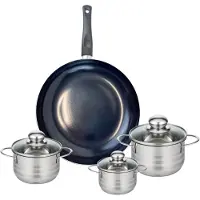 Fackelmann Set van 1 Koekenpan 32 cm en 3 kookpotten 12, 14 en 16 cm Elo Prima Brillant