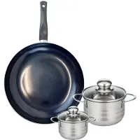 Fackelmann Set van 1 Koekenpan 32 cm en 2 kookpotten 12 en 16 cm Elo Prima Glanzend