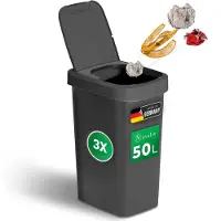 Novaliv set van 3 vuilnisbakken 50L met 2-in-1 deksel, scharnierend deksel & zwaaideksel, anti-geur afvalbak voor keuken huishouden kantoor, afvalemmer afvalbak plastic afvalcontainer afvalbak