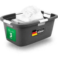 Novaliv 3-delige wastobbe met 4 handgrepen 40L antraciet, wasboxset wasemmer wascontainer voor badkamerwas vuile was, wastobbes wasmand huishoudmand verzamelbox