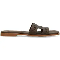 Manfield Donkerbruine leren slippers | Maat 39