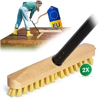 Novaliv 2X houten wisser kleine kunststof borstelharen met draad en schroefgreep vierdelige PPN vloerborstel ideaal voor het reinigen van balkon terras tuin binnen buitenruimte