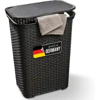 Novaliv Rotan Wasmand met Deksel 60L Zwart, Wasbox Wasemmer Wascontainer Modern voor Badkamer Wasgoed Vuile Was, Wasmanden Vuile Wascontainer Wasmand Verzamelmand Box