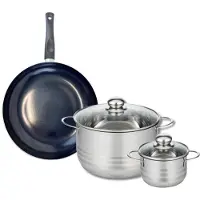 Elo Set van 1 Koekenpan 24 cm en 2 kookpotten 12 en 24 cm Elo Prima Glanzend
