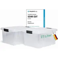 Novaliv 2x opbergdozen met deksel 27L transparant nestbaar stapelbaar opbergdozen met clipsluiting kunststof doos BPA-vrij 46,5x36,5x24 cm