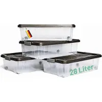 Novaliv 4x Onderbed Ladekast met Wielen 28L Opbergbox Deksel Antraciet Nestbaar Stapelbaar met Clipsluiting Rolbox BPA-vrij 61x40x17 cm