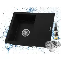 Granitan Granieten Spoelbakken Bello 57x47x17,5cm - met chromen sifon - spoelbak Keuken Zwart