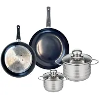 Fackelmann Set van 2 Koekenpannen 20 en 24 cm en 2 Kookpotten 12 en 16 cm Elo Prima Glanzend