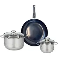 Elo Set van 1 Koekenpan 32 cm en 2 kookpotten 16 en 24 cm Elo Prima Glanzend