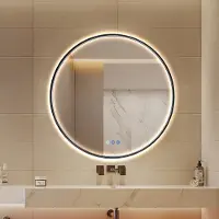 Saniclear Circle Black 2.0 ronde spiegel met verwarming, direct en indirect licht mat zwart 80cm