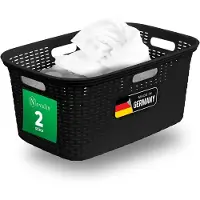 Novaliv 2-delige rotan wasmand met 4 handgrepen 40L zwart, wasboxset wasemmer wascontainer voor badkamerwas vuile was, wasmanden huishoudelijke accessoires wasmandverzamelaar