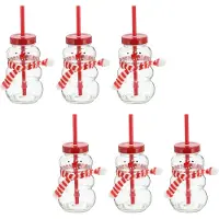 Novaliv 6x glühweinbekers 260 ml Gepersonaliseerde kerstmok met drinkrietje - Sneeuwpop als glühweinmok - Kerstmotief mok met deksel en rietje Kerstmokken handwarmermokken