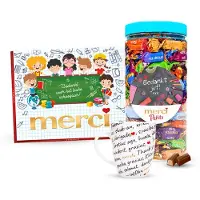 Merci geschenkpakket voor de juf met chocolade en mok - bedank de juf - Petits en Finest Selection - einde schooljaar - "Bedankt juf" - chocoladecadeau - 950g