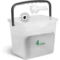Novaliv wasmiddeldoos met deksel 4 liter transparant en maatschep 23,5 x 18 x 18,5 cm doos waspoeder bewaardoos met handvat wasmiddel bewaarmiddel wasmiddelcontainer waspoedercontainer