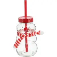 Novaliv mok glühwein 260 ml Gepersonaliseerde kerstmok met drinkrietje - sneeuwpop als glühweinmok - kerstmotief mok met deksel en rietje Kerstmokken handwarmer Kerstmokken