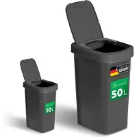 Novaliv afvalbakset 10L + 50L, afvalbak met 2-in-1 deksel, scharnierdeksel & zwaaideksel, anti-geur afvalbak voor keuken huishouden kantoor, afvalbak afval plastic afvalcontainer