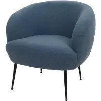 MCW Lounge fauteuil -O37, cocktail/club fauteuil gestoffeerde fauteuil, stof/textiel bouclé (330g/m²) metaal MVG ~ blauw