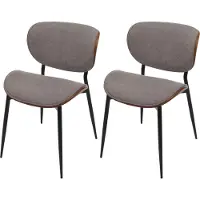 MCW Set van 2 eetkamerstoelen -O45, gebogen hout, stof (370 g/m²), Oeko-Tex MVG-gecertificeerd ~ walnootlook, lichtgrijs