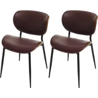 Mendler Set van 2 eetkamerstoelen -O45, stoel, gebogen hout kunstleer 280g/m² Oeko-Tex MVG ~ walnoot look, vintage bruin