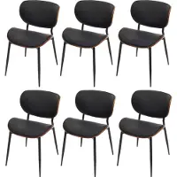 Mendler Set van 6 eetkamerstoelen -O45, stoel, gebogen hout kunstleer 280 g/m² Öko-Tex MVG ~ walnootlook, zwart