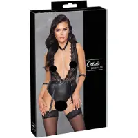 Cottelli Bondage - body met kant en halternek - zwart - XL