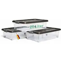Novaliv 3x Onderbed Ladekast met Wielen 28L Opbergdoos Deksel Antraciet Nestbaar Stapelbaar met Clipsluiting Rolbox BPA-vrij 61x40x17 cm