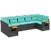 vidaXL 7-delige Loungeset met kussens poly rattan zwart
