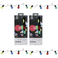 Home Deco Factory Feestverlichting lichtsnoer - 2x - 20 LED lampen - gekleurd - 1070 cm - buiten - tuinverlichting