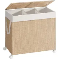 Mazazu - Wasmand - 3 Compartimenten - 140L Inhoud - Beige en Wit - 66,5x37,5x65
