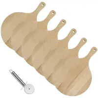 Fackelmann 6 Houten pizzaplanken en tarte flambée planken 30 cm en RVS pizzaroller