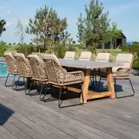 BUITEN living Veltis/Valencia Sahara Dust dining tuinset | 8 personen | betonlook + touw | 300cm