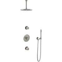 Hotbath Cobber IBS20 inbouw regendoucheset met staafhanddouche aan houder en 25cm ronde hoofddouche aan 15cm plafondarm geborsteld nikkel