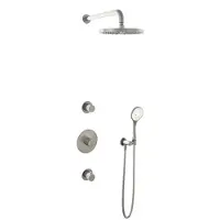 Hotbath Cobber IBS20 Inbouw Doucheset - 3-standen Handdouche - 25cm Hoofddouche - Wandarm - Wandsteun - Geborsteld Nikkel - Messing - Kranen, - Kranen, Douchekranen, Douchesets, Inbouw douchesets