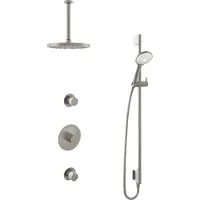 Hotbath Cobber IBS20 inbouw regendoucheset met ronde handdouche aan glijstang en 25cm ronde hoofddouche aan 30cm plafondarm geborsteld nikkel