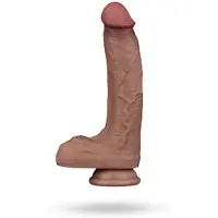 Vuxen - Dubbellaagse siliconen dildo 21,5 cm (Ø 4,2 cm) - Bruin